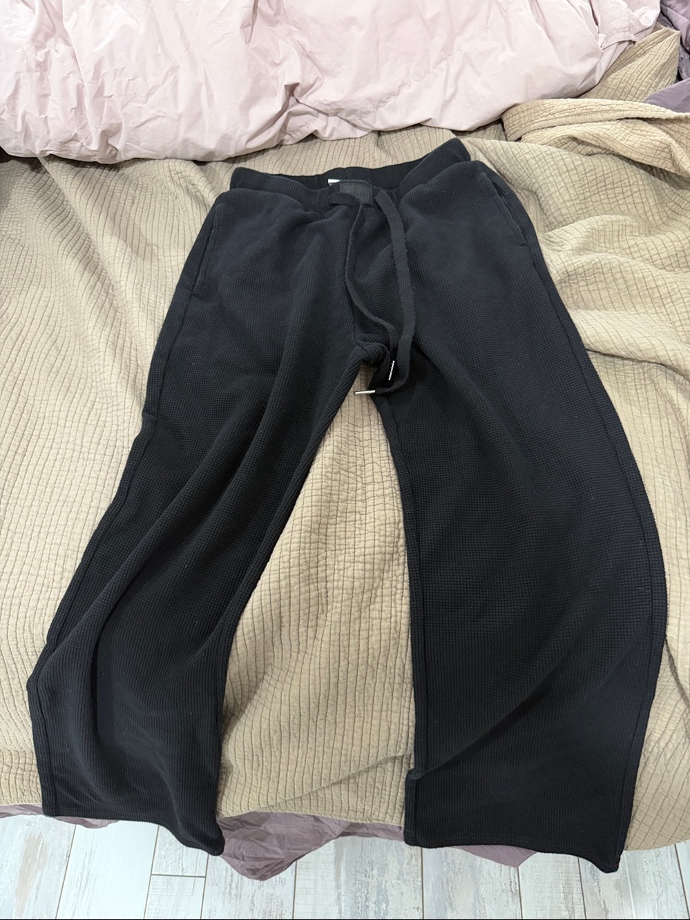 Black Wide-Leg Knit Lounge Pants